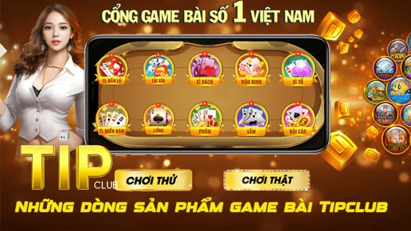 Sảnh game bài TipClub với hàng ngàn game hot